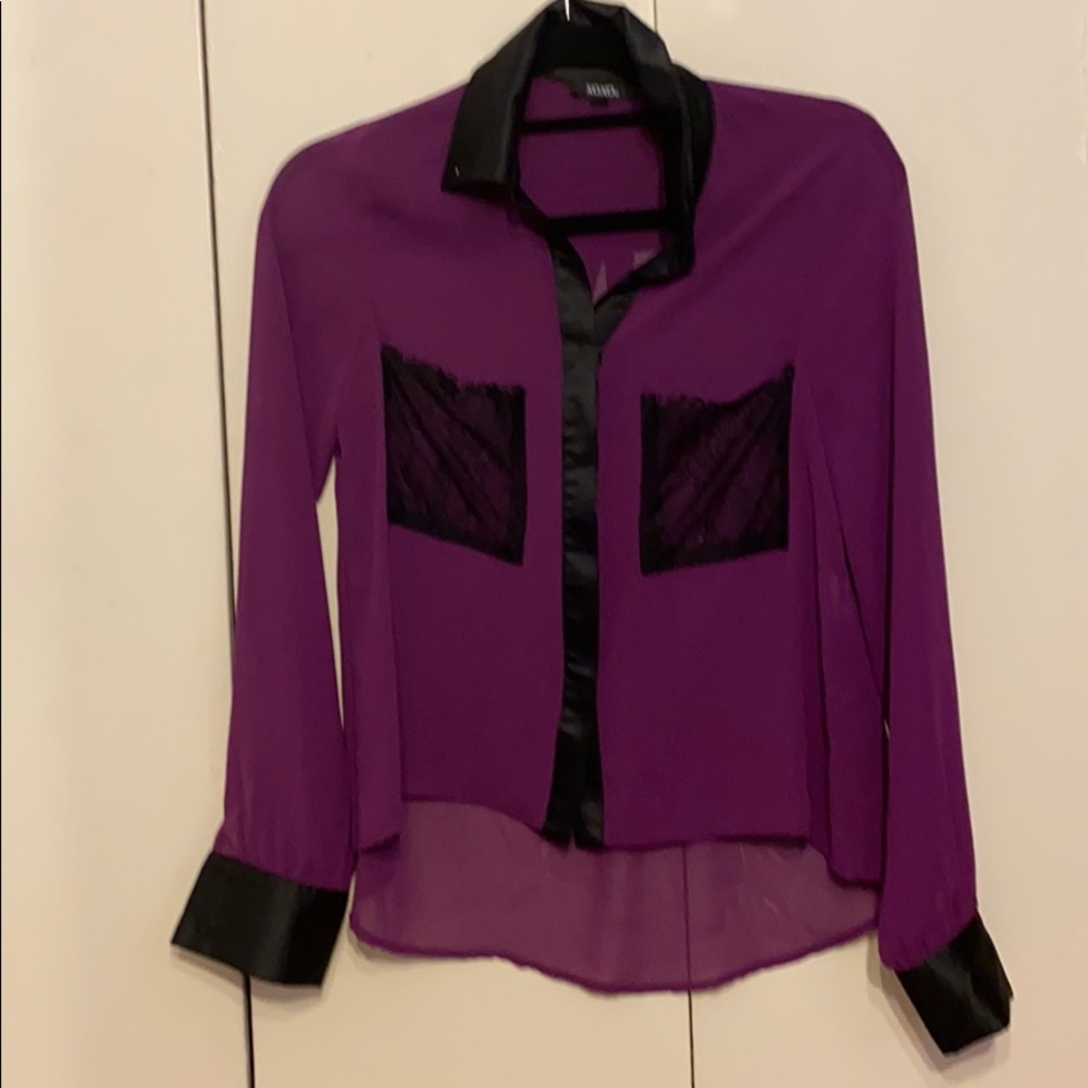 Purple sheer cropped button down